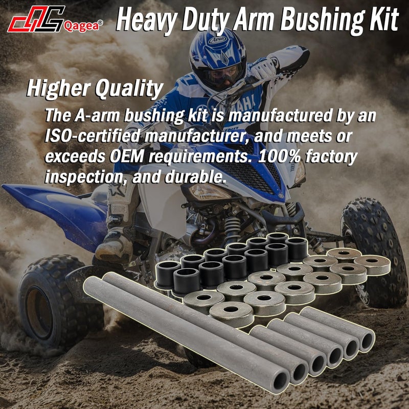 Qagea Heavy Duty A-Arm Control Arm Bushing Kit with Dust Cover Seal Caps & Shaft Collars Fit for Yamaha Banshee 350 450, Raptor 125 250 700 Replaces 90381-15084-00 5YT-23517-00-00 90387-101R3-00 - Image 4